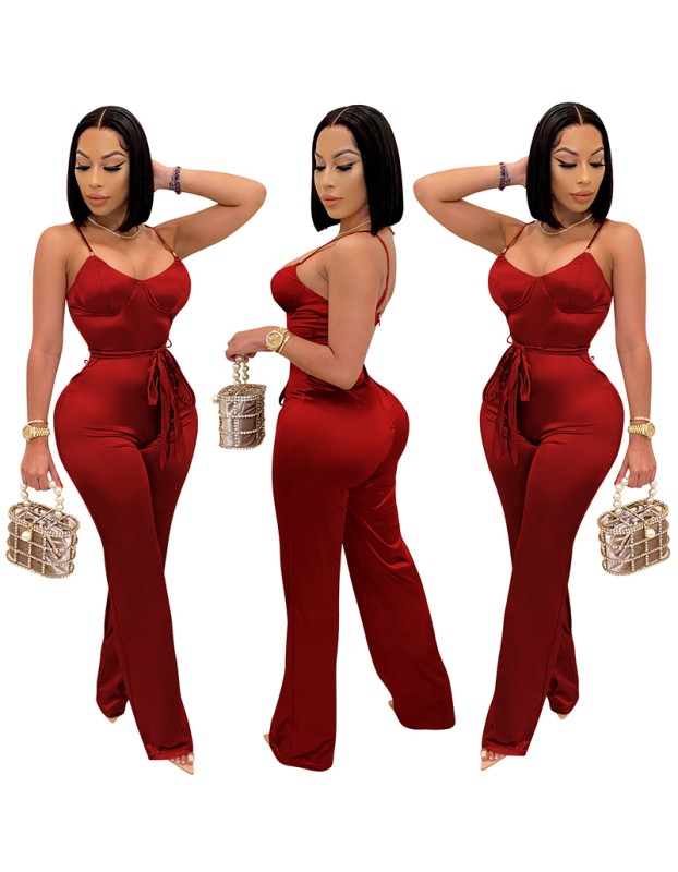 Recreational Temperament Sexy Long Straight Tube Rompers Women Jumpsuit X3717