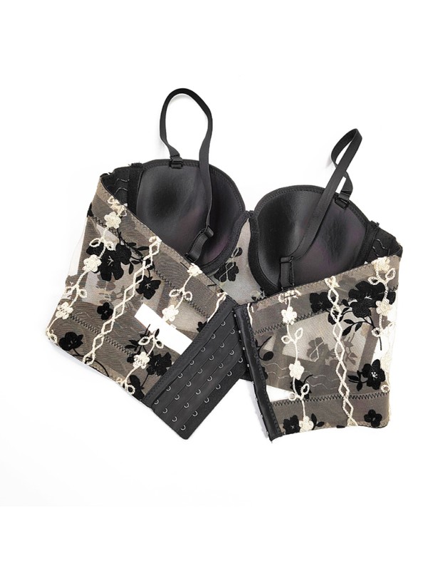 Sexy Spice Girl Fishbone Lace Suspender Vest Black Top Bottoming Bra KN8326
