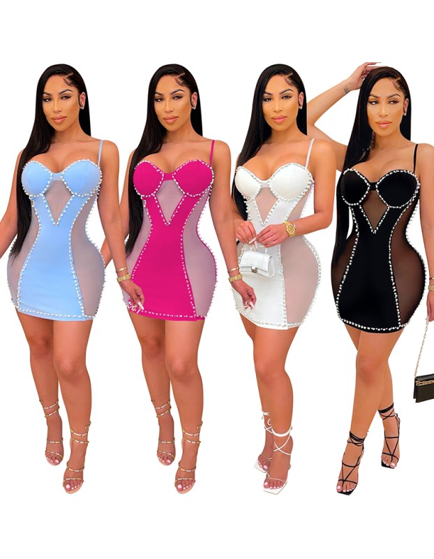 Package Hip Club Small Sling Bag Sexy Mesh One Piece Dress Women Party X5047