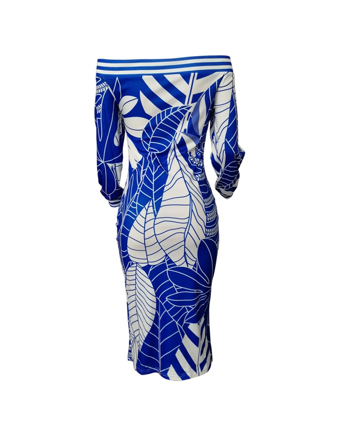 Women Long Sleeve Printed Bodycon Midi Dress m8241