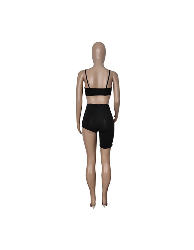 Sexy Tube Top Trendy Crop Top And Pants Solid Two Piece Set Short Set M050