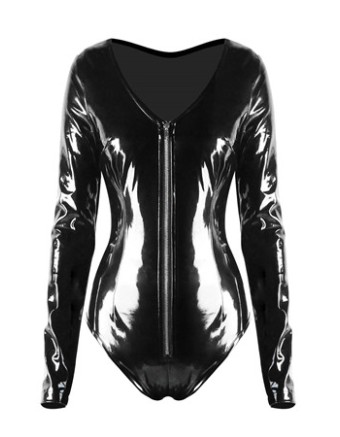 Black Leather Sleeve Jumsuit M7270
