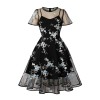Mesh Patchwork Flying Sleeve Style Swing Mid Length Vintage Dress 5061