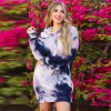 Mid-Length Pullover O-Neck Casual Tie Dye Printed Sweater Hoodie Dress LQ155