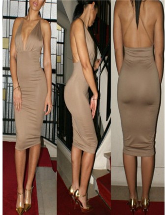 Apricot sexy backless cocktail party midi dress M30043