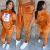 Women Autumn Long Sleeve Thick Velvet Hooded Two Piece Set M8482