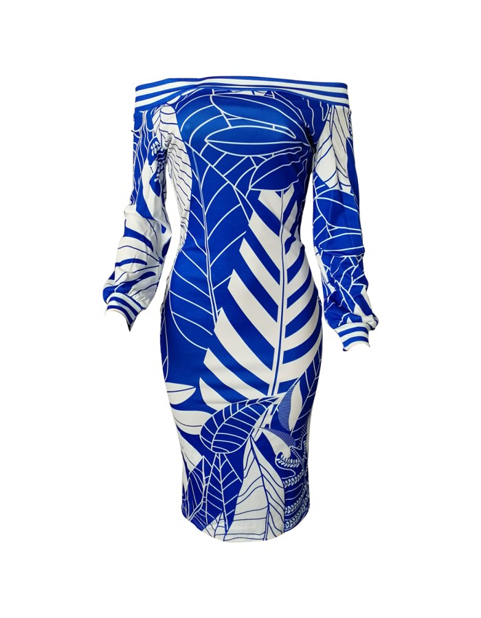 Women Long Sleeve Printed Bodycon Midi Dress m8241