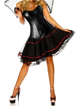 sexy black satin corset with lace skirt m1822