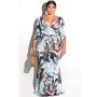 5XL 6XL Lady Elegant Sexy V Neck Floral Print Bandage Long Maxi Dress M9026