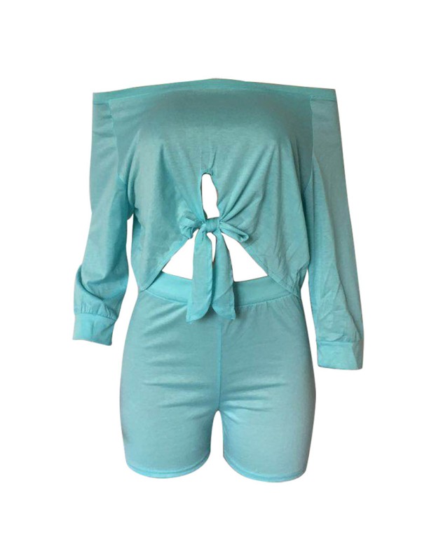Solid Cotton T Shirts And Shorts Women Two Piece Set M9163