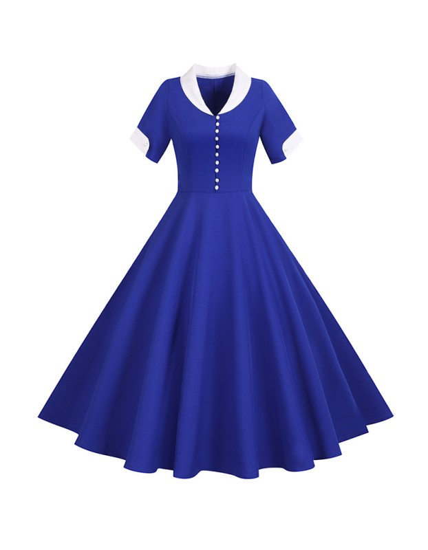Solid Color Leisure Ball Gown Suit Collar Classy Slim Women Dresses JY14792