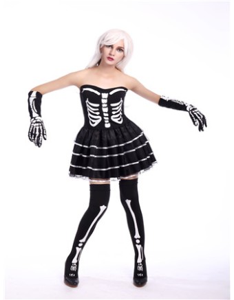 2017 6pcs Funny Cartoon Skull Bone Printed High Quality Sexy Dress M40254