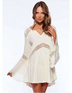 Bell Sleeves Hollow-out White Beach Tunic M5322
