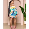Women's Clothing  Line Shoulder Lantern Sleeve Printed Dress YM8623