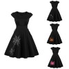 2023 Hepburn Style Embroidery Halloween Big Swing Crew-neck Vintage Dress 1986