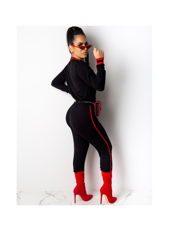 Fashion red lips 2 piece set women casual suit M8511