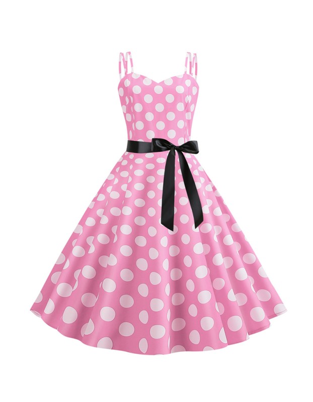 Suspender Retro 50S Black White Dot Party Sexy Trending Dress JY14085