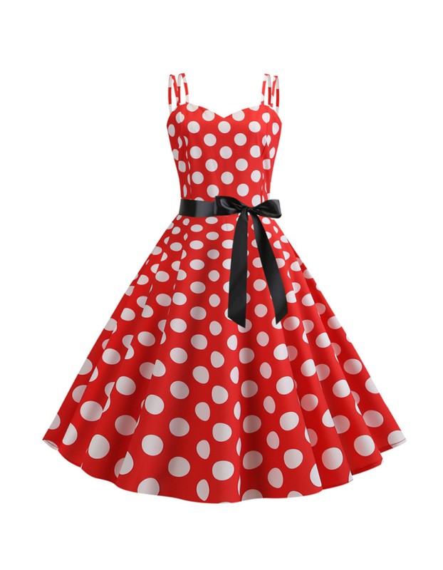 Suspender Retro 50S Black White Dot Party Sexy Trending Dress JY14085