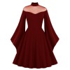 Women Fashion Elegant Mesh Patchwork Flare Sleeve Party Dress M3067