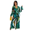 Fashion Sexy V-neck Long Sleeved Printed Wide Leg Jumpsuit For Women YM8631