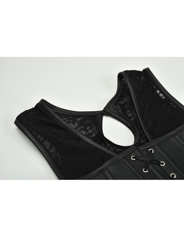 Sexy Lace Patchwork Leather Steampunk Corset Vest M1427