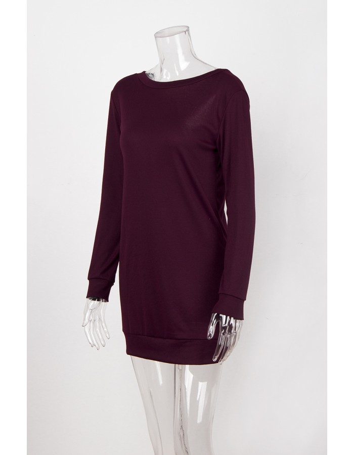 Women Long Sleeve Backless V Neck Lace Patchwork Sweater Dress M30413