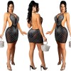 Rhinestone Shiny Skirt Dinner Gown Backless Sexy Mesh Night Dress X5251
