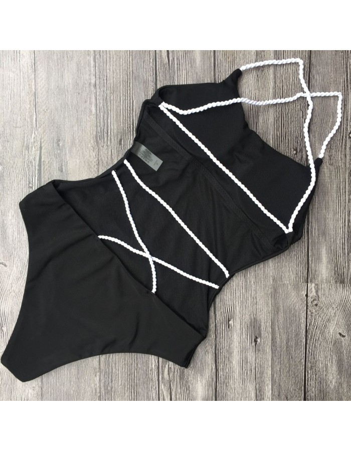 Sexy Solid Bandage One Piece Monokini Swimsuit m18031