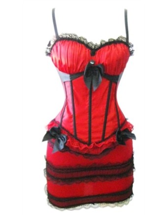 sexy red satin corset with skirt m1753B