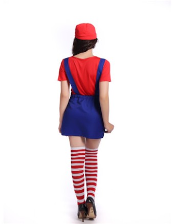 Mario Dress Cosplay Costume for adult with hat and stockings M40258