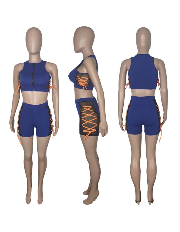 Sleeveless Tops Women Summer Mesh Two Piece Set M043