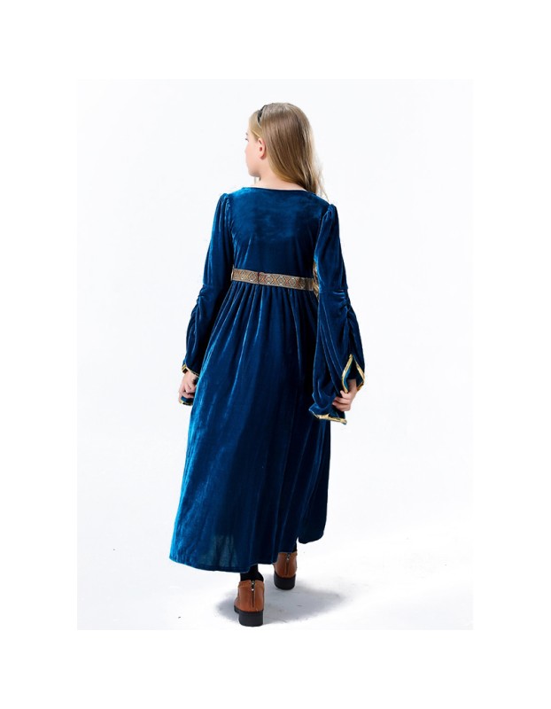 Vintage Court Aristocratic Ball Suede Trumpet Sleeve Girl Dress Drama Clothing YM5605