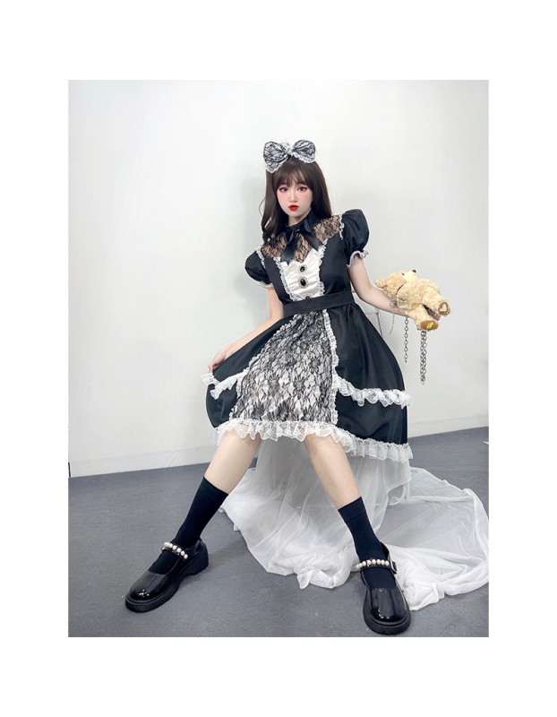 Black Sandwich Super Heavy Maid Costume Cosplay Cute Lolita Uniform Dress DL2026