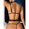 Black Patent Leather Three Point Binding Maid Sexy Underwear Uniform Seduction See Through YSF531