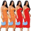 women tube top sexy straps folds halter hollow slit dress M30178