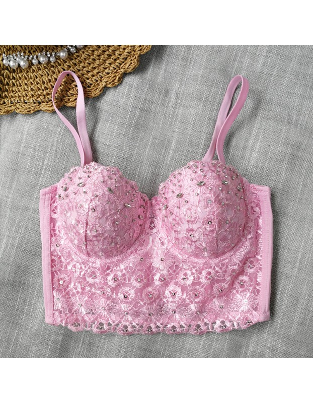 Lace Suspender Bright Drill Top Short Sexy Tight Shaping Chest 8825