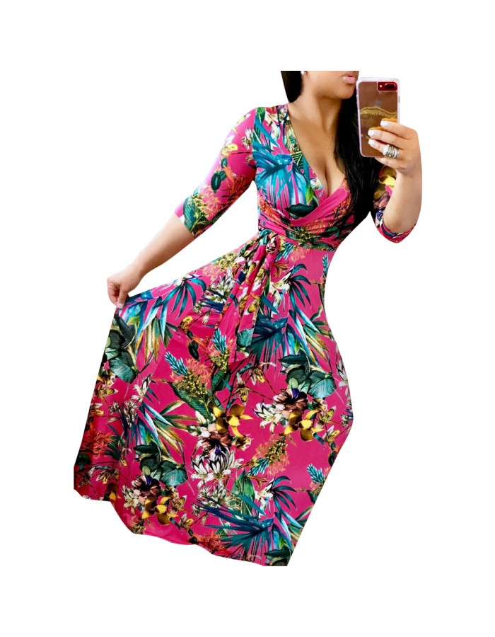 Hot Sale Long Printed Lady Dresses Casual Maxi Dress Women M8193