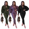 Puff Sleeve Top Plus Size Two Piece Outfi Sets Women M039