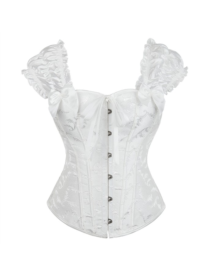 Black white elegant jacquard puff sleeve corset M1934