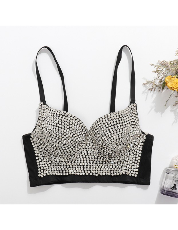 Body Shaping Wipe Chest Performance Sexy Crop Wrap Chest Nail Bead Top 8900