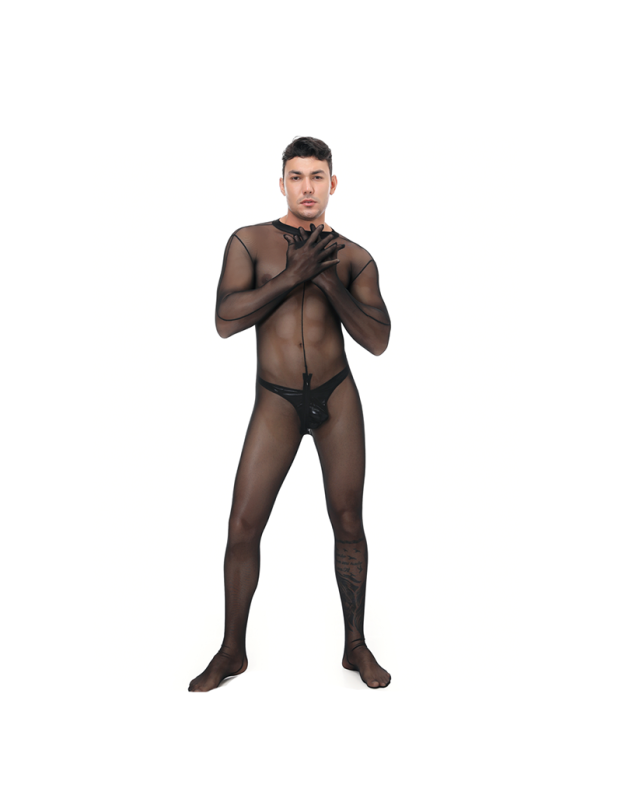 Net Yarn Sexy Men's Underwear Jumpsuit See Through Mesh Bodysuit Costume N995