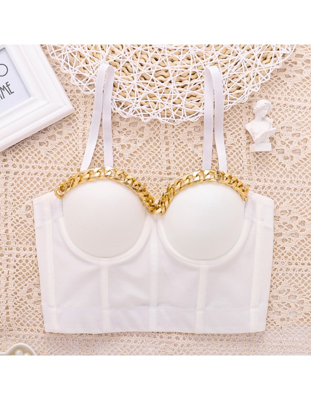 Gold Chain Suspender Vest Women Midriff Breast Fish Bone Top 8052