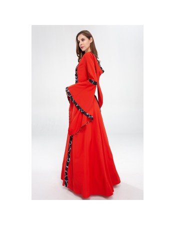 Retro Hooded Dresses Horn Sleeve Square Neck Costume Full Skirted Stage YM9304