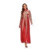 Chiffon Small Stand Collar Lace Long Sleeved Two Piece Suit Floral Print Dress 0952