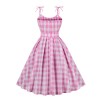 Sexy Halter Pink Plaid Women Casual Sweet Bow Barbie Midlength Dress 5170