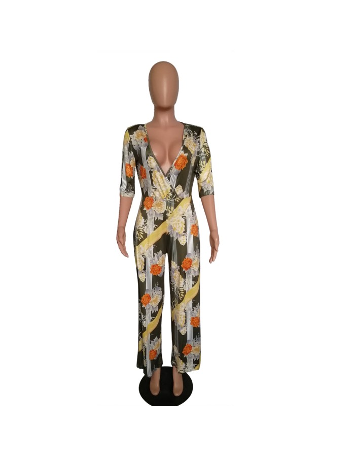 Women Half sleeves Flower Print Jumpsuit M8309
