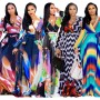 New Summer Printed Chiffon V-neck Maxi Dress M8380