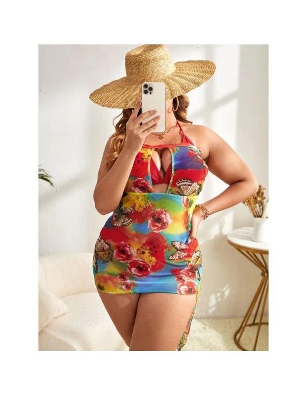 Flounces Swimsuit V  Neck Floral Print Sexy High Waist Womens Bikini 678