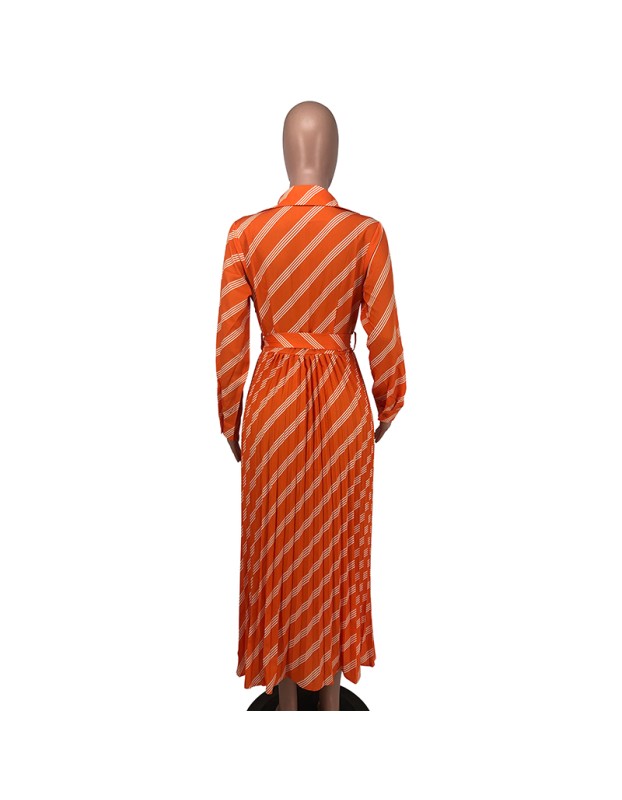 Sexy Women's V-neck Long Sleeve Exquisite Printed Pleated Dress YM8632