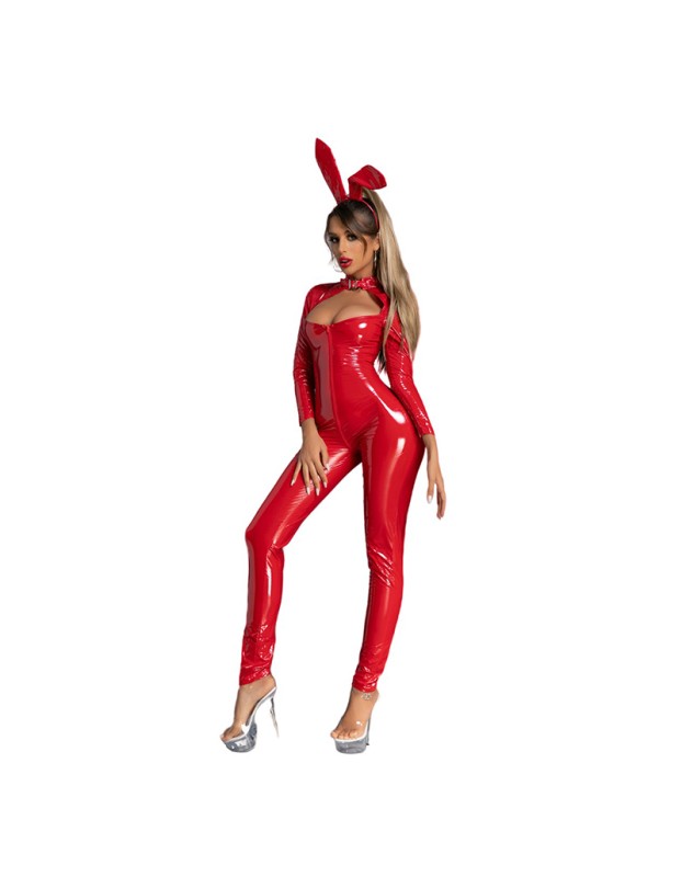 Sexy Open Crotch Women Patent Leather Bright Jumpsuit Sex Uniform 68039